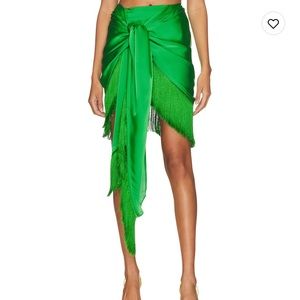 Green silk skirt with fringe